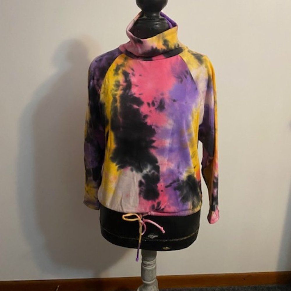 Lush Pink/Yellow/Purple tie dye Cowl-Neck sweatshirt, size Small